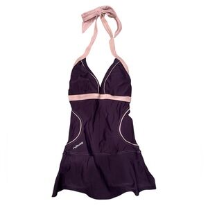 Plum Halter Swimdress with Pink Trim